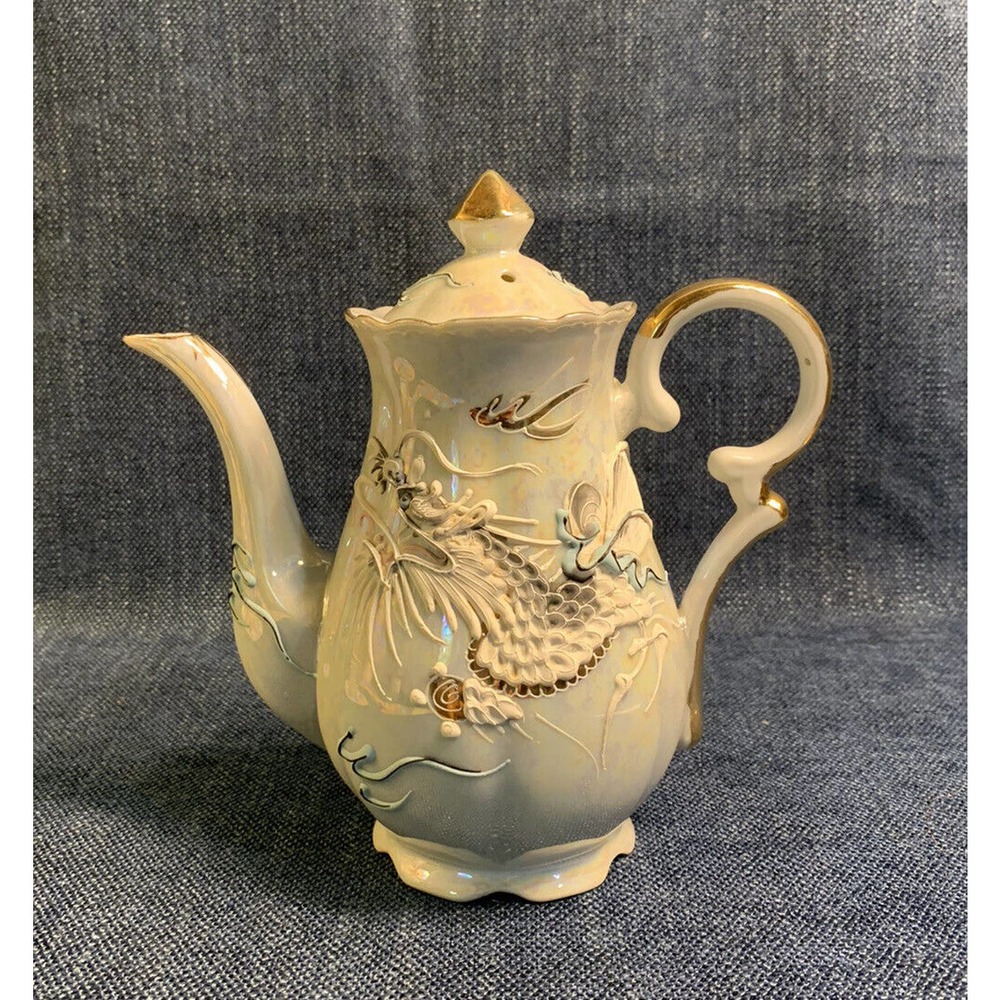 Vintage Dragonware Moriage Lusterware Teapot With Gold Accents Iridescent